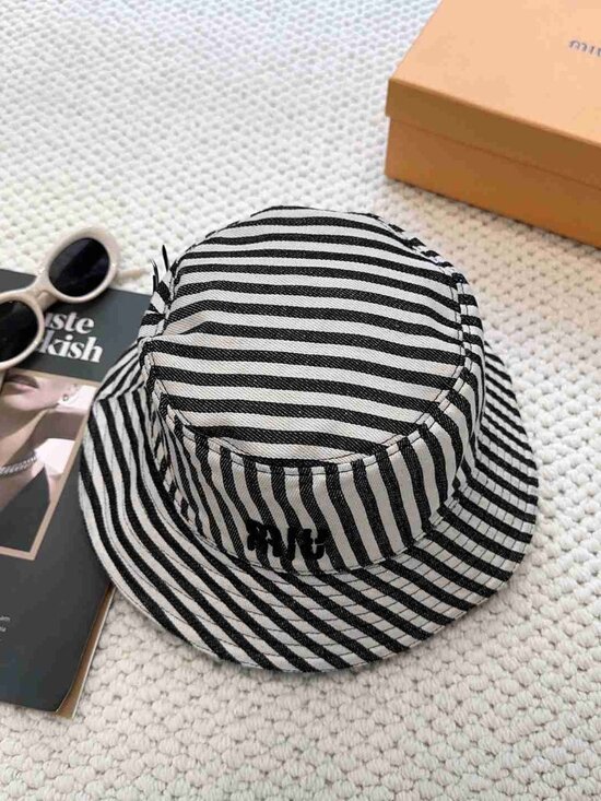 Miu Miu Black Cotton Bucket Hat with White Logo main image 6